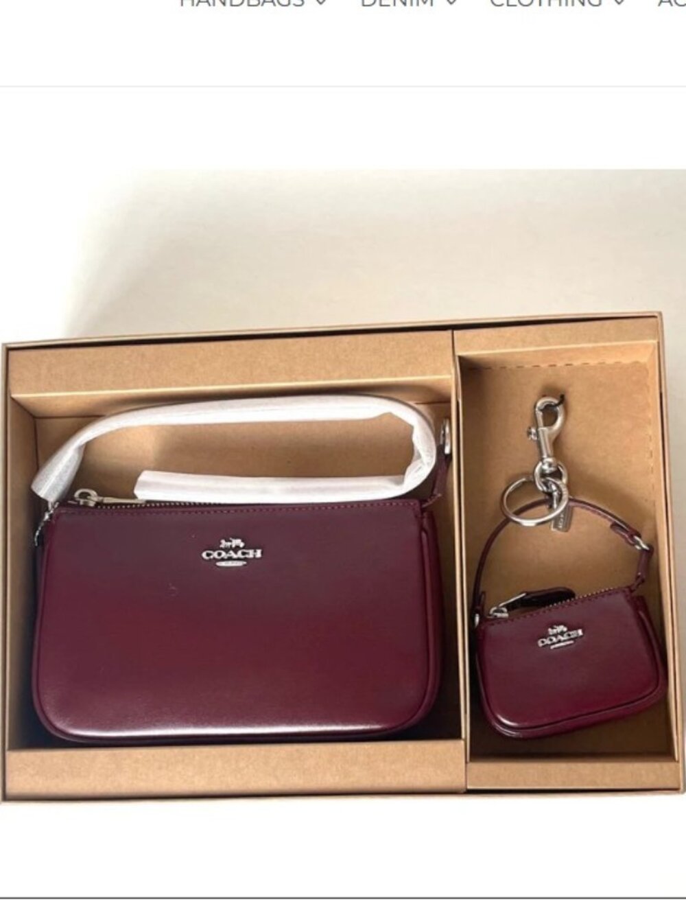 Coach Nolita 19 Bag and Charm Set Dark Wine Leather Silver CCK95 Boxed - Picture 14 of 14